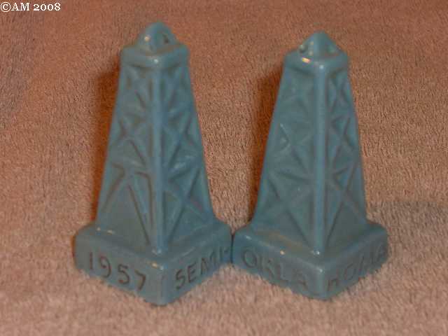 1957 Celebration Oil Derricks glazed clay blue